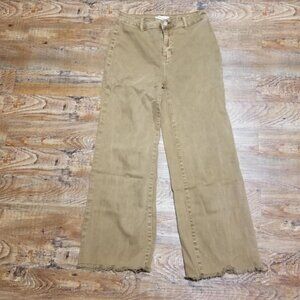 Zenana Jean Wide Leg Brown M Raw Cuff Boho Casual Denim